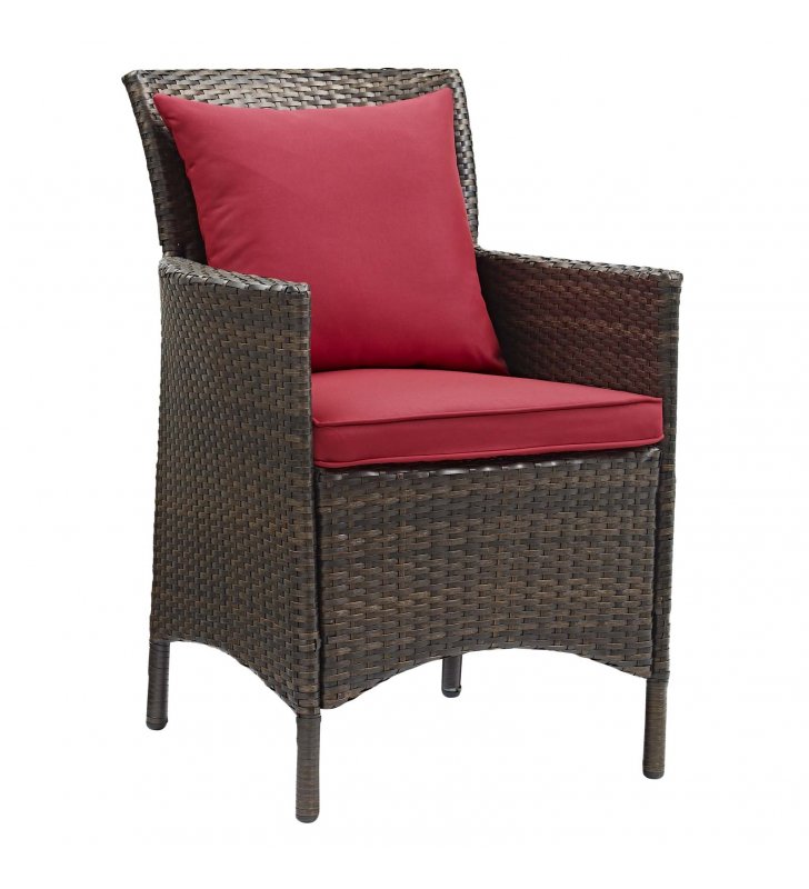 Conduit Outdoor Patio Wicker Rattan Dining Armchair in Brown Red - Lexmod
