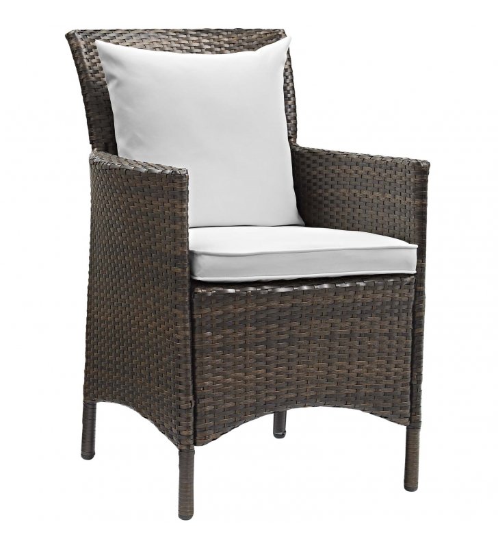 Conduit Outdoor Patio Wicker Rattan Dining Armchair in Brown White - Lexmod
