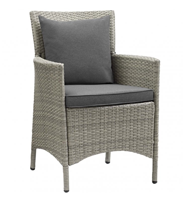 Conduit Outdoor Patio Wicker Rattan Dining Armchair in Light Gray Charcoal - Lexmod