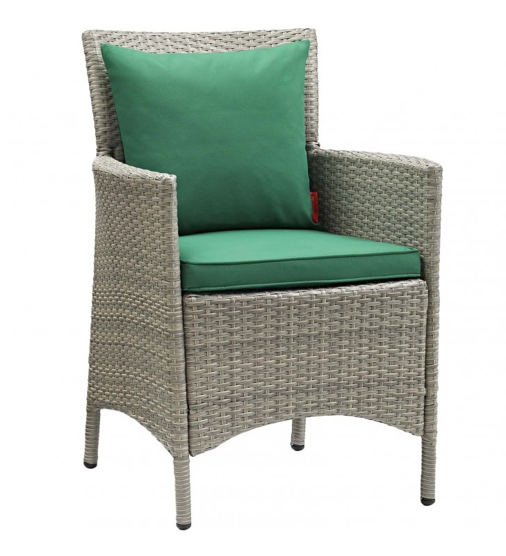 Conduit Outdoor Patio Wicker Rattan Dining Armchair in Light Gray Green - Lexmod
