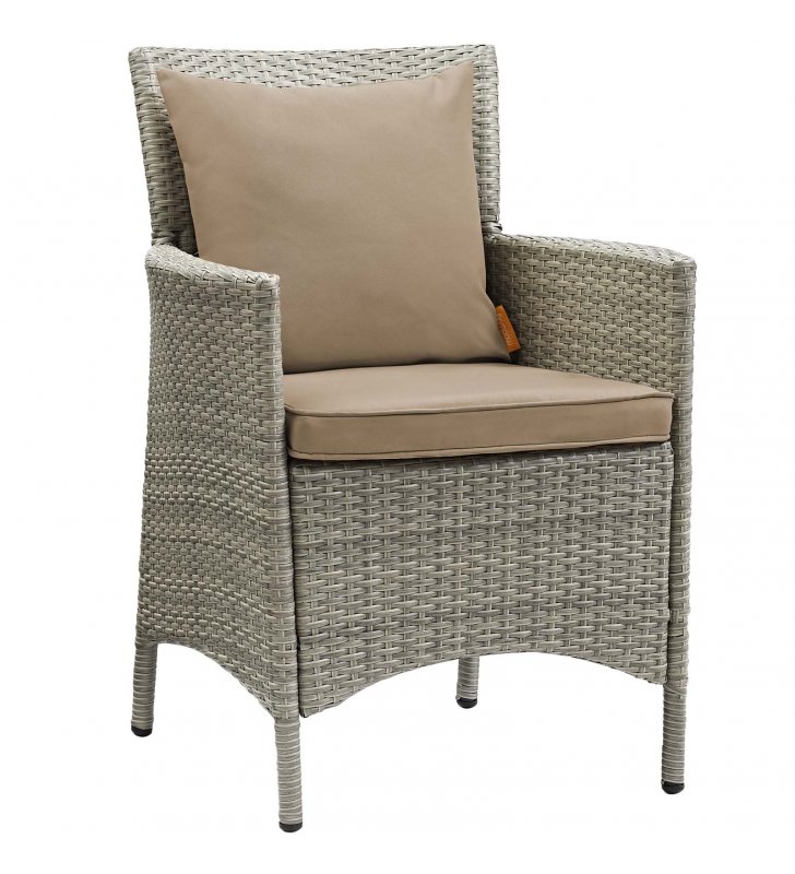Conduit Outdoor Patio Wicker Rattan Dining Armchair in Light Gray Mocha - Lexmod