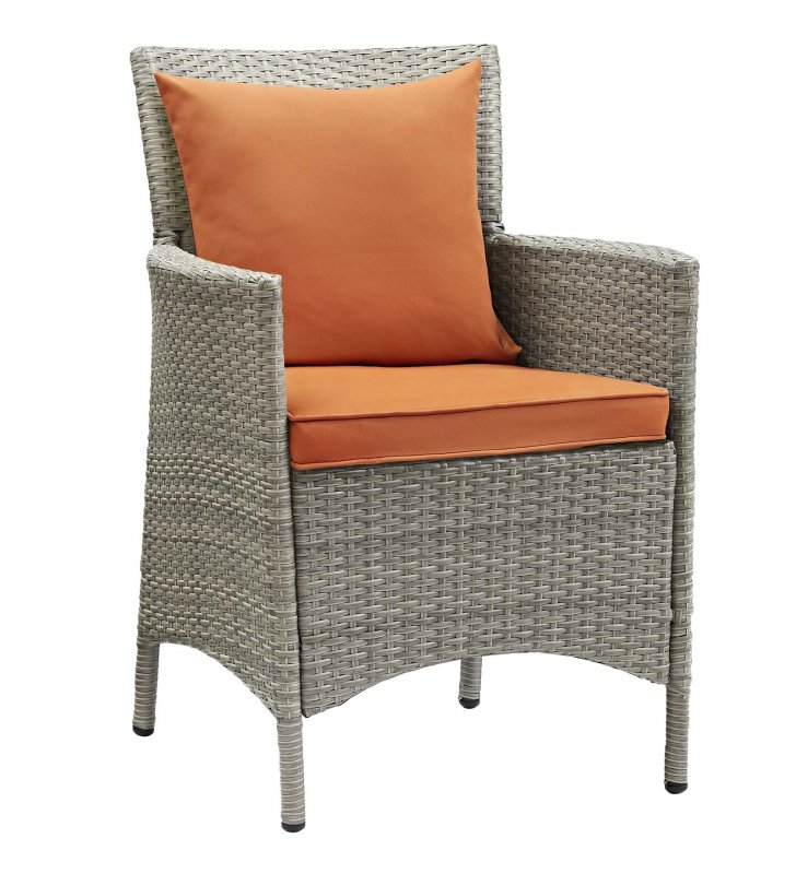 Conduit Outdoor Patio Wicker Rattan Dining Armchair in Light Gray Orange - Lexmod