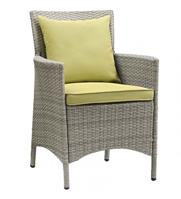 Conduit Outdoor Patio Wicker Rattan Dining Armchair in Light Gray Peridot - Lexmod