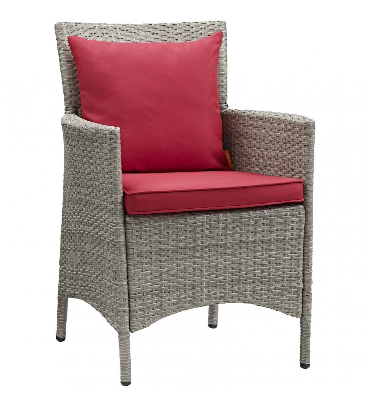 Conduit Outdoor Patio Wicker Rattan Dining Armchair in Light Gray Red - Lexmod