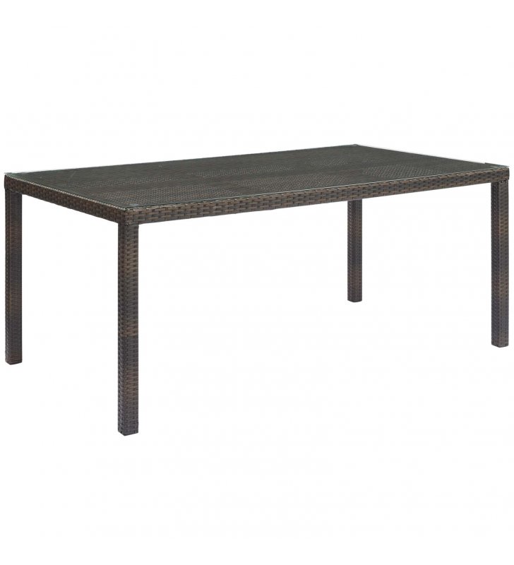 Conduit 70" Outdoor Patio Wicker Rattan Dining Table in Brown - Lexmod