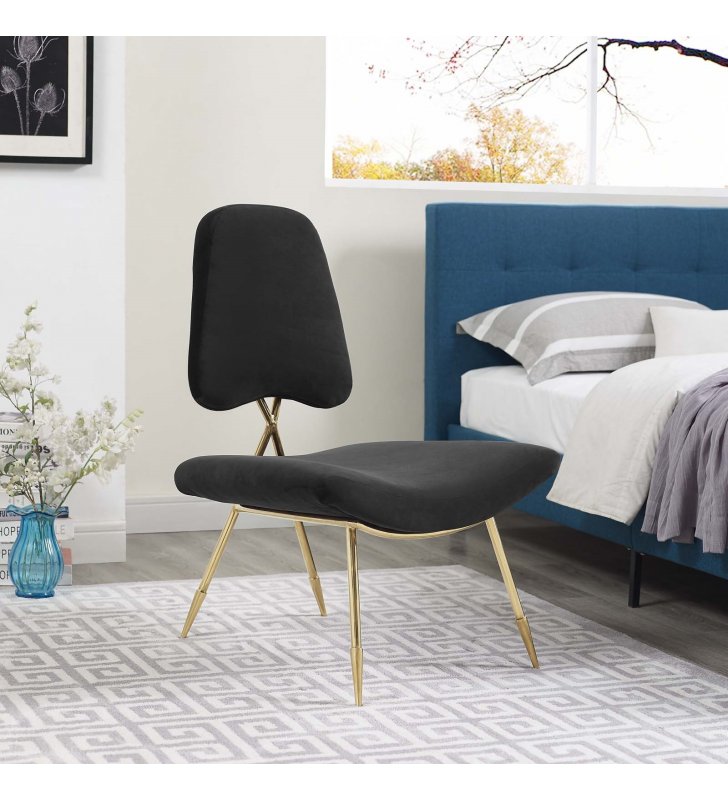 Ponder Performance Velvet Lounge Chair in Black - Lexmod