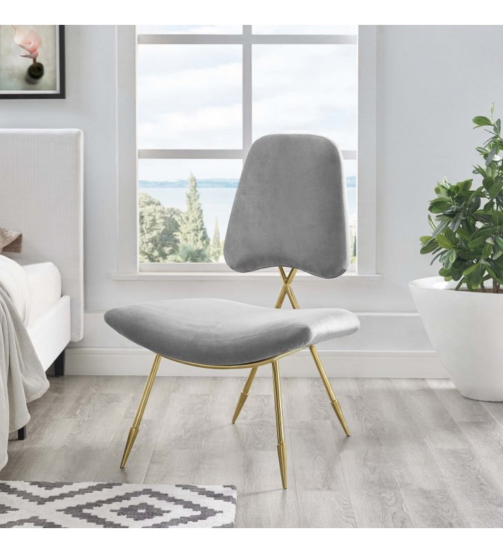 Ponder Performance Velvet Lounge Chair in Gray - Lexmod