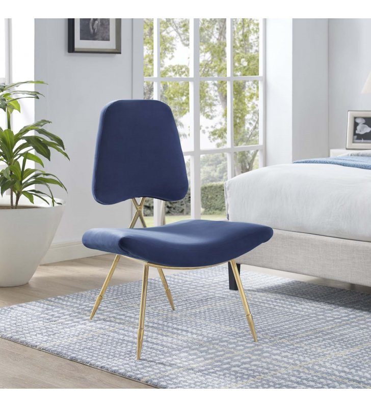 Ponder Performance Velvet Lounge Chair in Navy - Lexmod