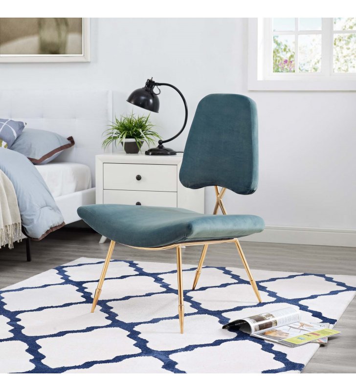 Ponder Performance Velvet Lounge Chair in Sea Blue - Lexmod