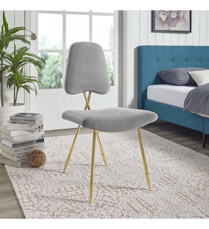 Ponder Performance Velvet Dining Side Chair in Gray - Lexmod