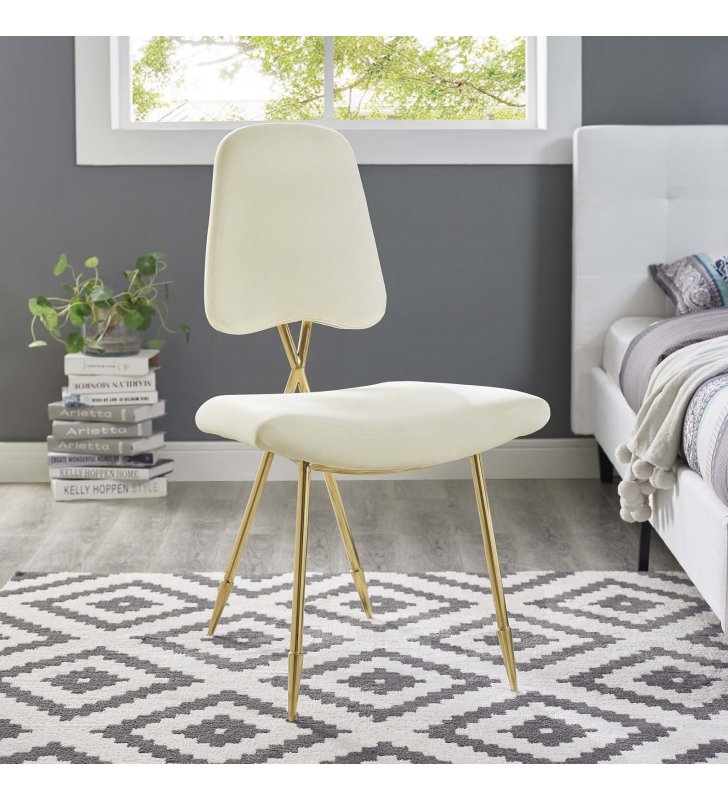 Ponder Performance Velvet Dining Side Chair in Ivory - Lexmod