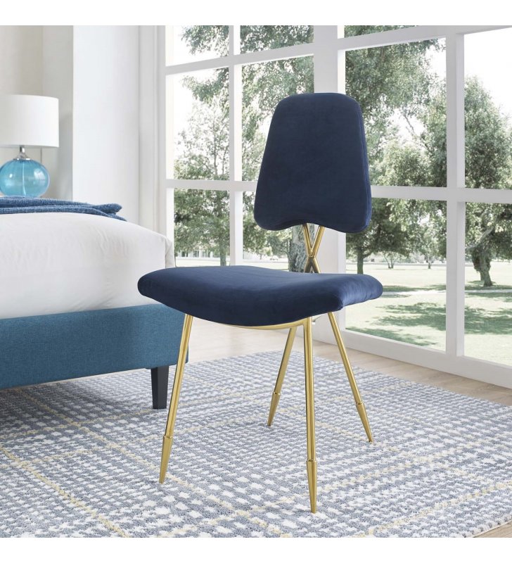 Ponder Performance Velvet Dining Side Chair in Navy - Lexmod