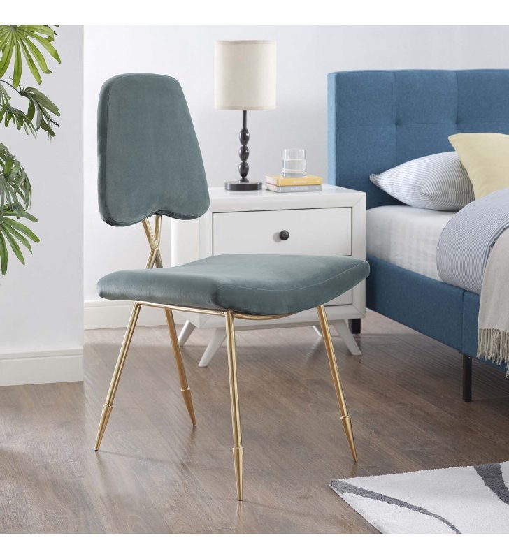 Ponder Performance Velvet Dining Side Chair in Sea Blue - Lexmod