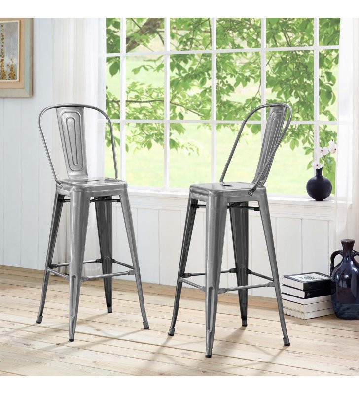 Promenade Metal Bar Side Stool in Gunmetal - Lexmod