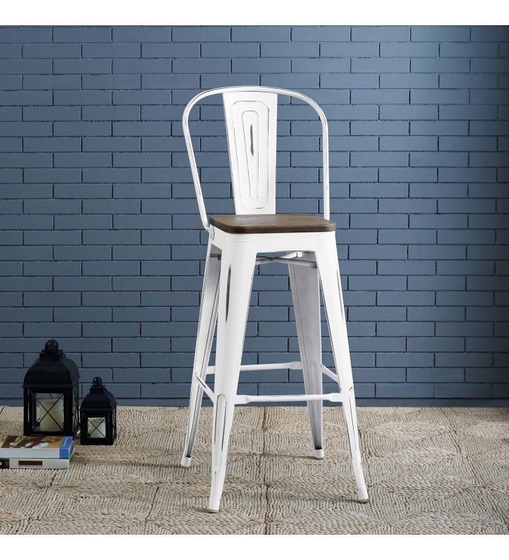 Promenade Metal Bar Stool in White - Lexmod