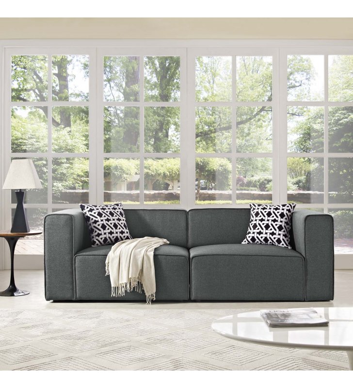 Mingle 2 Piece Upholstered Fabric Sectional Sofa Set in Gray - Lexmod