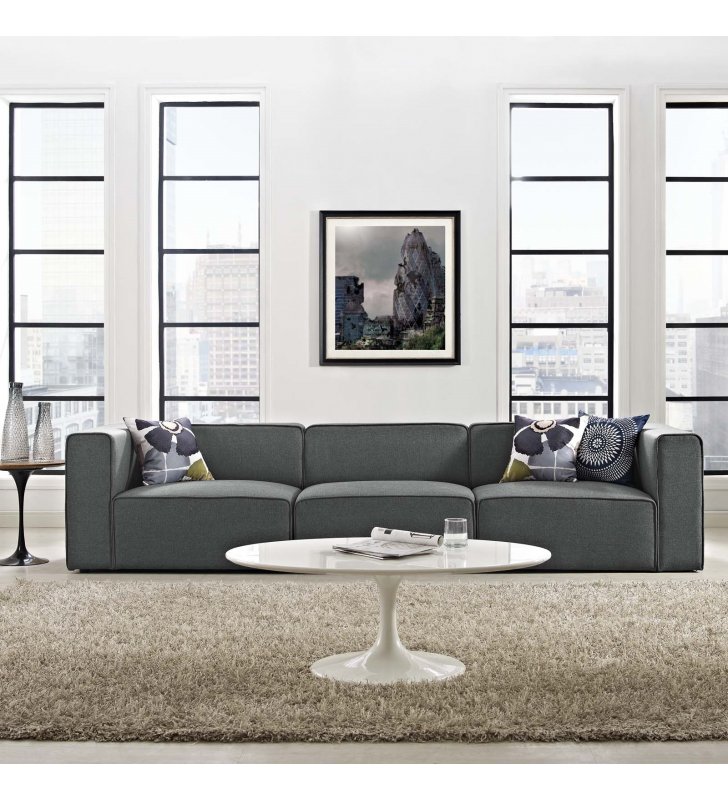 Mingle 3 Piece Upholstered Fabric Sectional Sofa Set in Gray - Lexmod