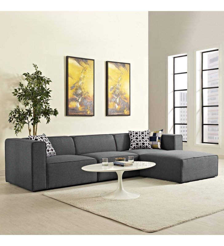 Mingle 4 Piece Upholstered Fabric Sectional Sofa Set in Gray - Lexmod