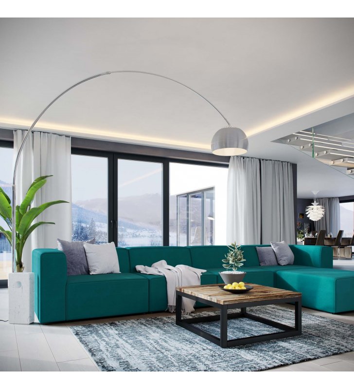 Mingle 5 Piece Upholstered Fabric Sectional Sofa Set in Teal - Lexmod