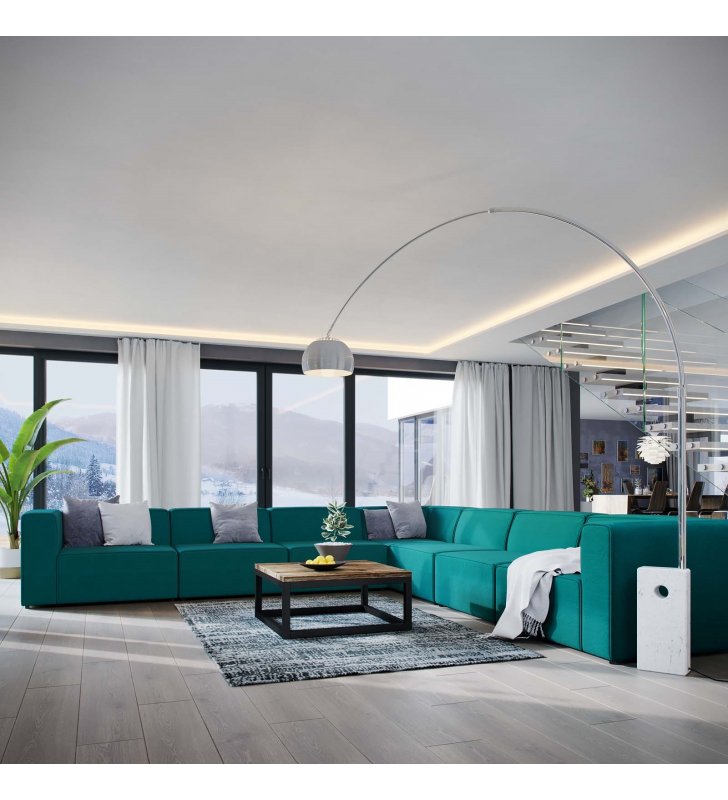 Mingle 7 Piece Upholstered Fabric Sectional Sofa Set in Teal - Lexmod