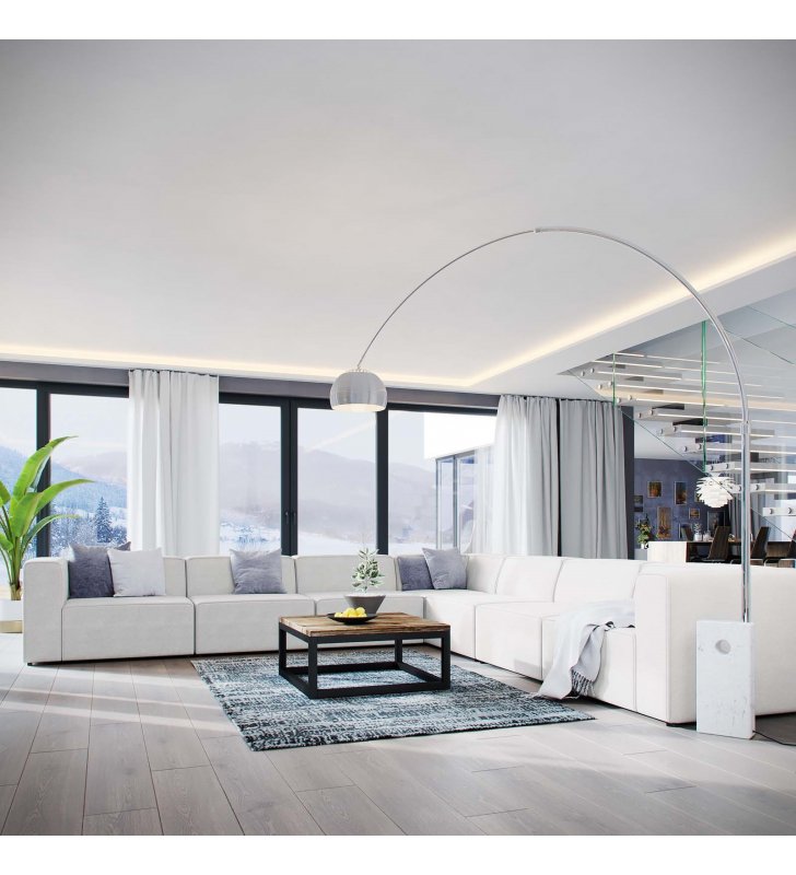 Mingle 7 Piece Upholstered Fabric Sectional Sofa Set in White - Lexmod