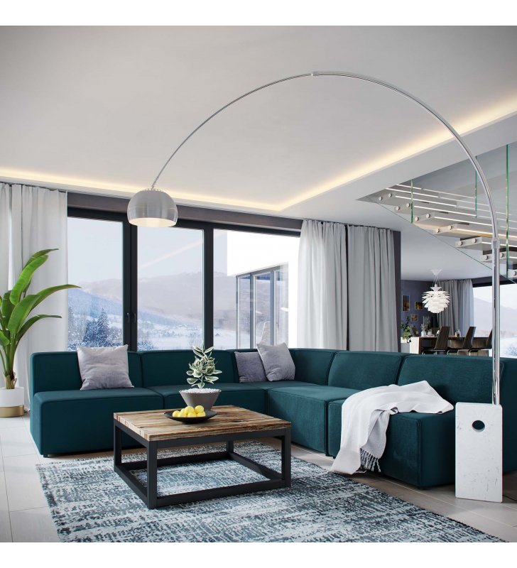 Mingle 5 Piece Upholstered Fabric Armless Sectional Sofa Set in Blue - Lexmod