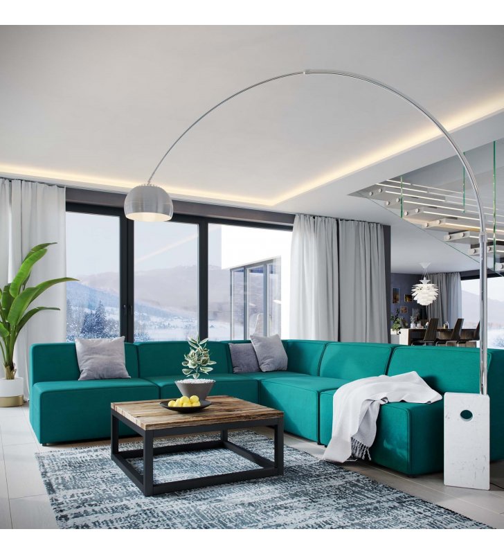 Mingle 5 Piece Upholstered Fabric Armless Sectional Sofa Set in Teal - Lexmod