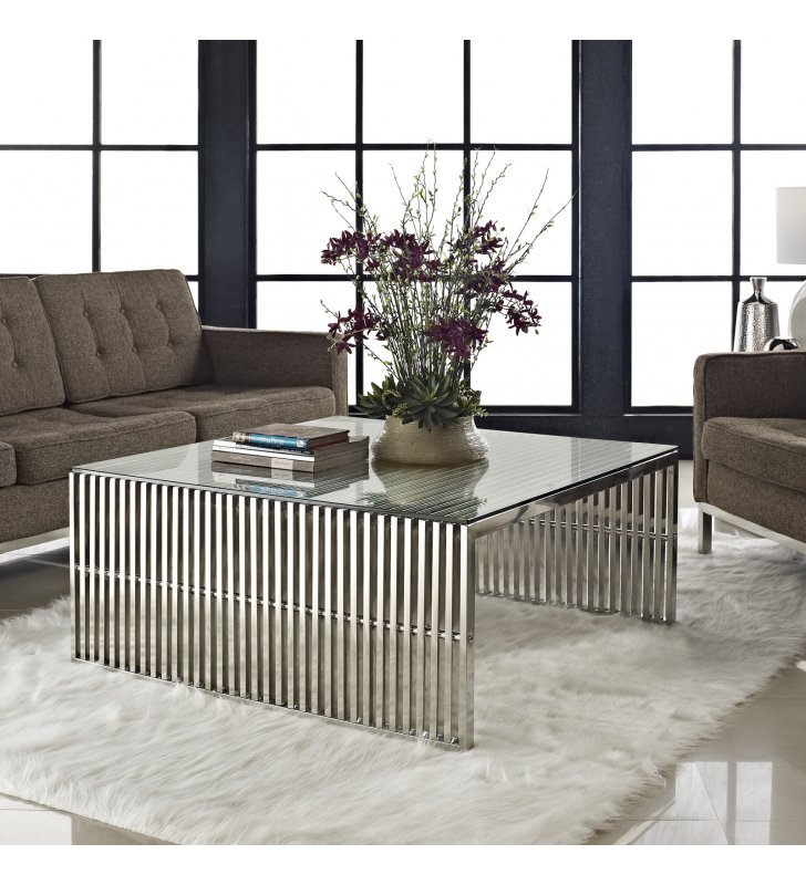 Gridiron Coffee Table in Silver - Lexmod