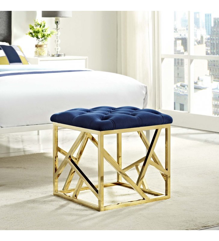 Intersperse Ottoman in Gold Navy - Lexmod