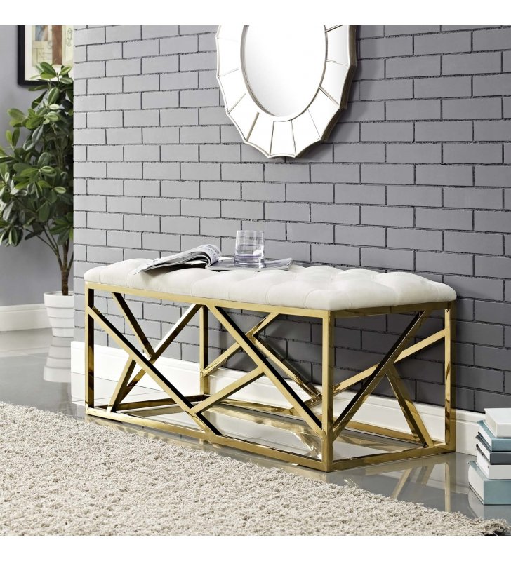 Intersperse Bench in Gold Ivory - Lexmod