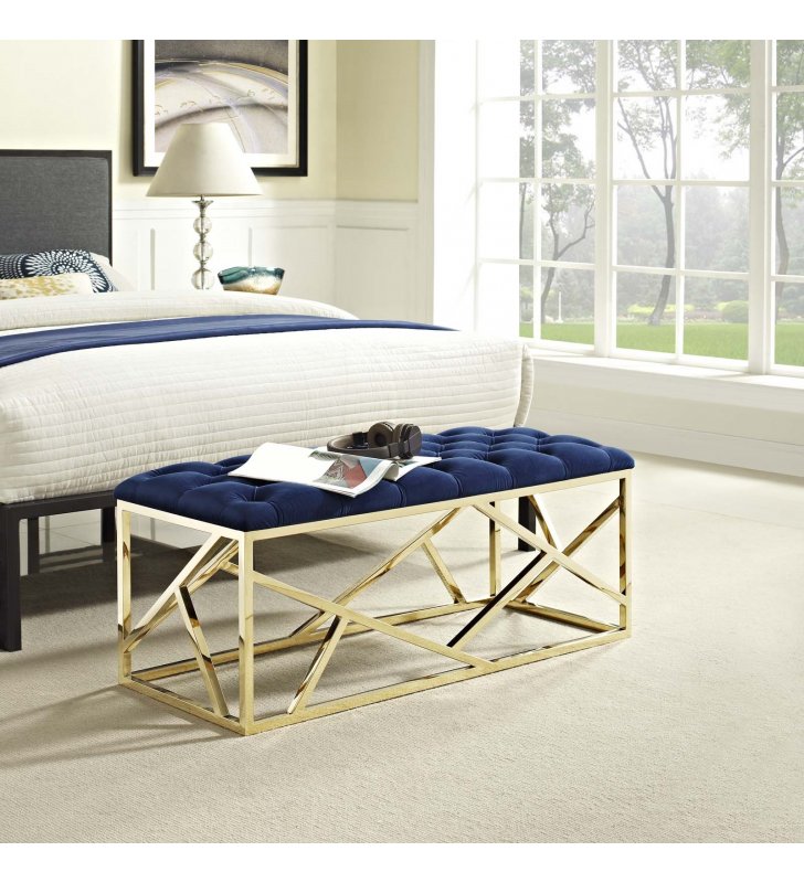 Intersperse Bench in Gold Navy - Lexmod