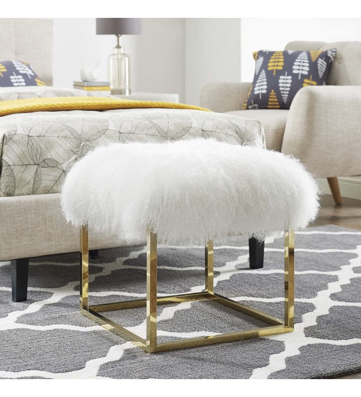 Anticipate Ottoman in Gold White - Lexmod