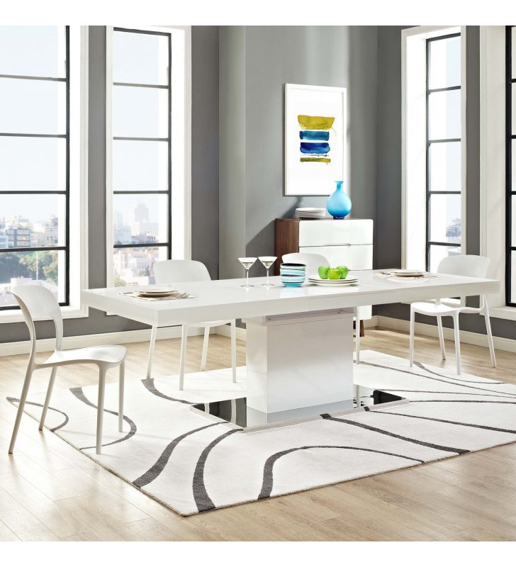 Vector Expandable Dining Table in White Silver - Lexmod