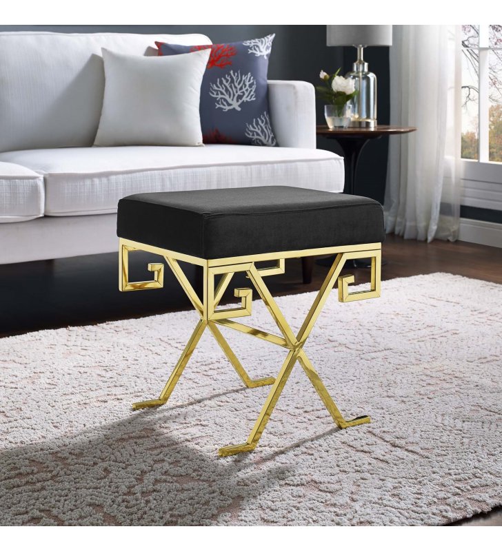 Twist Performance Velvet Bench in Gold Black - Lexmod