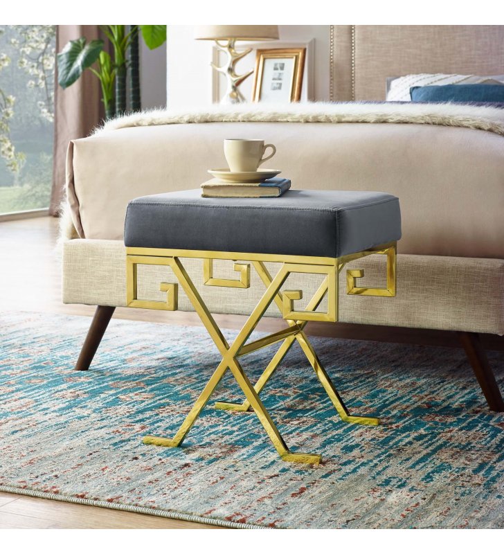 Twist Performance Velvet Bench in Gold Gray - Lexmod