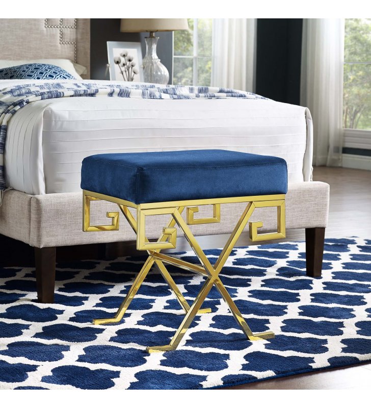 Twist Performance Velvet Bench in Gold Navy - Lexmod