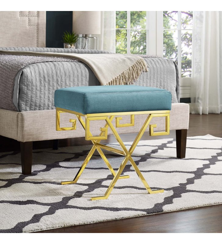 Twist Performance Velvet Bench in Sea Blue - Lexmod