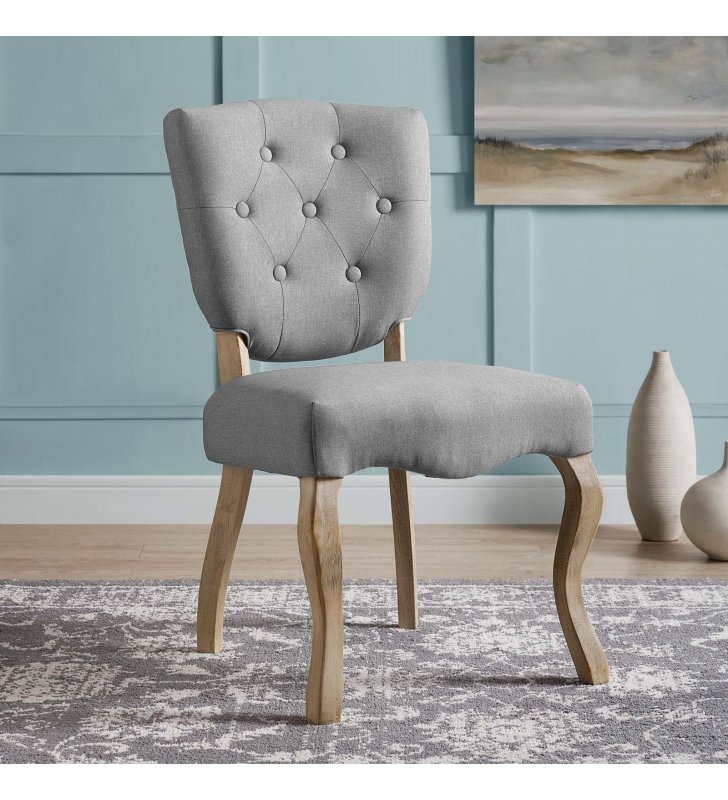 Array Vintage French Upholstered Dining Side Chair in Light Gray - Lexmod