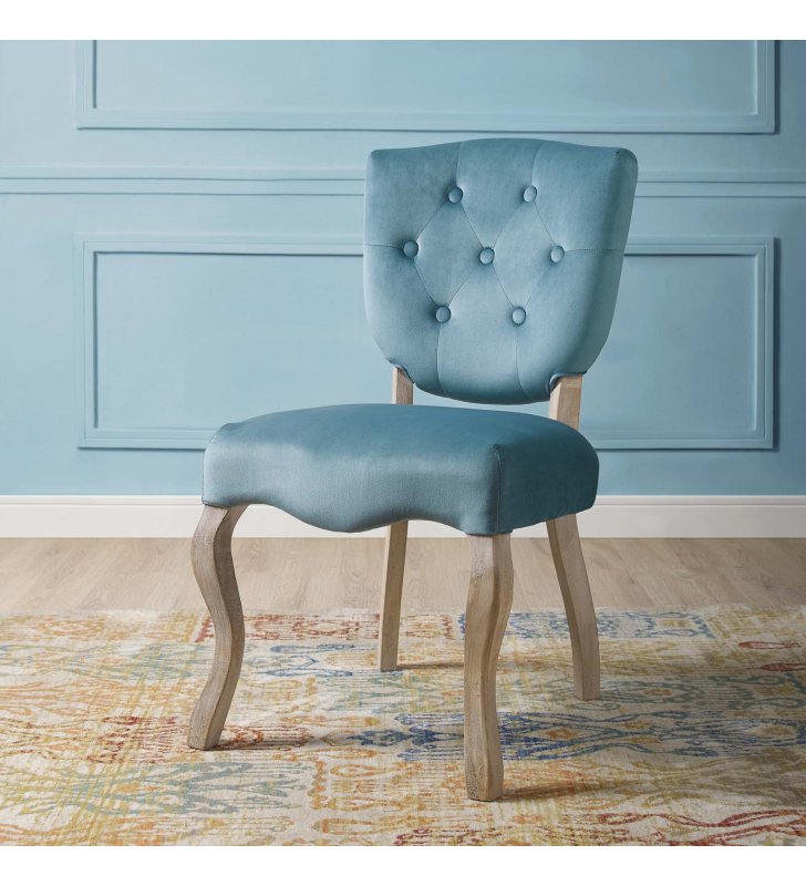 Array Vintage French Performance Velvet Dining Side Chair in Sea Blue - Lexmod