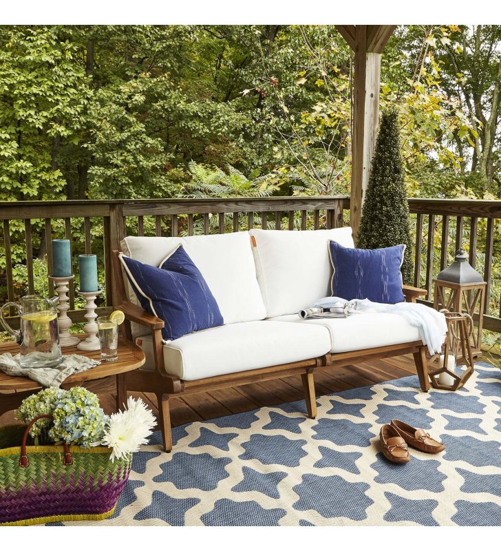 Saratoga Outdoor Patio Teak Loveseat in Natural White - Lexmod