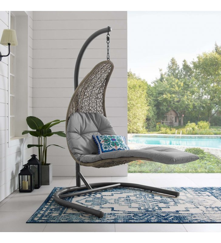Landscape Hanging Chaise Lounge Outdoor Patio Swing Chair in Light Gray Gray - Lexmod
