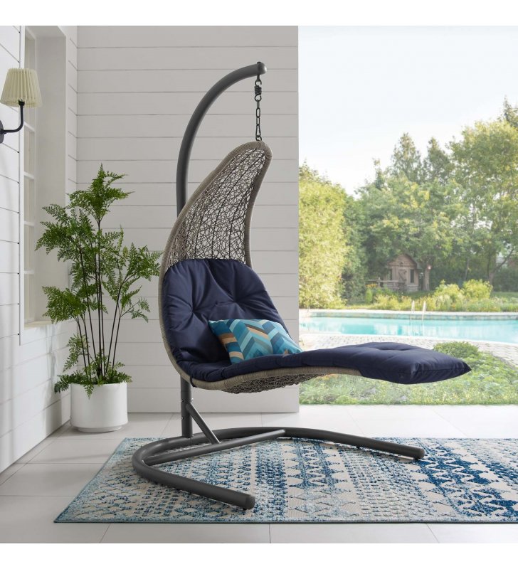 Landscape Hanging Chaise Lounge Outdoor Patio Swing Chair in Light Gray Navy - Lexmod
