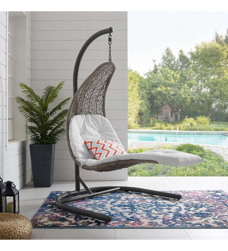 Landscape Hanging Chaise Lounge Outdoor Patio Swing Chair in Light Gray White - Lexmod