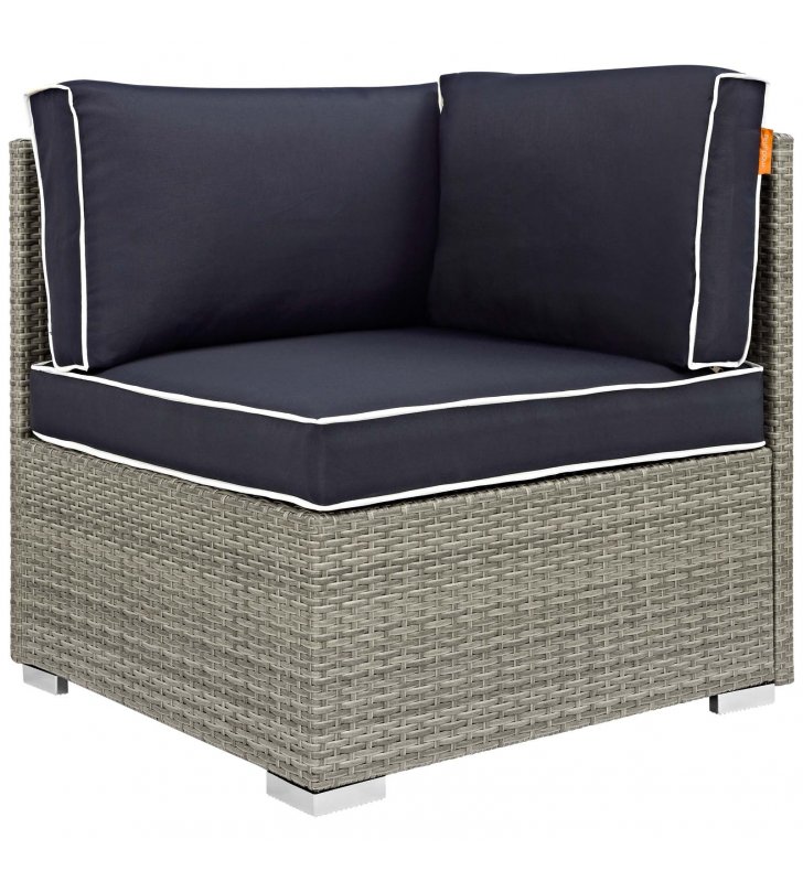 Repose Outdoor Patio Corner in Light Gray Navy - Lexmod
