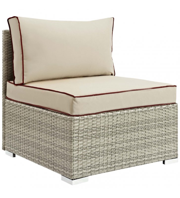Repose Outdoor Patio Armless Chair in Light Gray Beige - Lexmod
