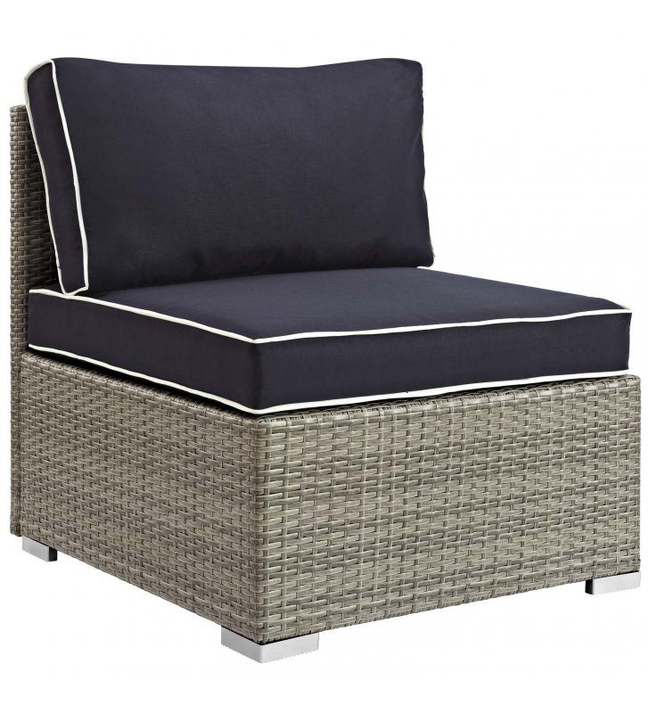 Repose Outdoor Patio Armless Chair in Light Gray Navy - Lexmod