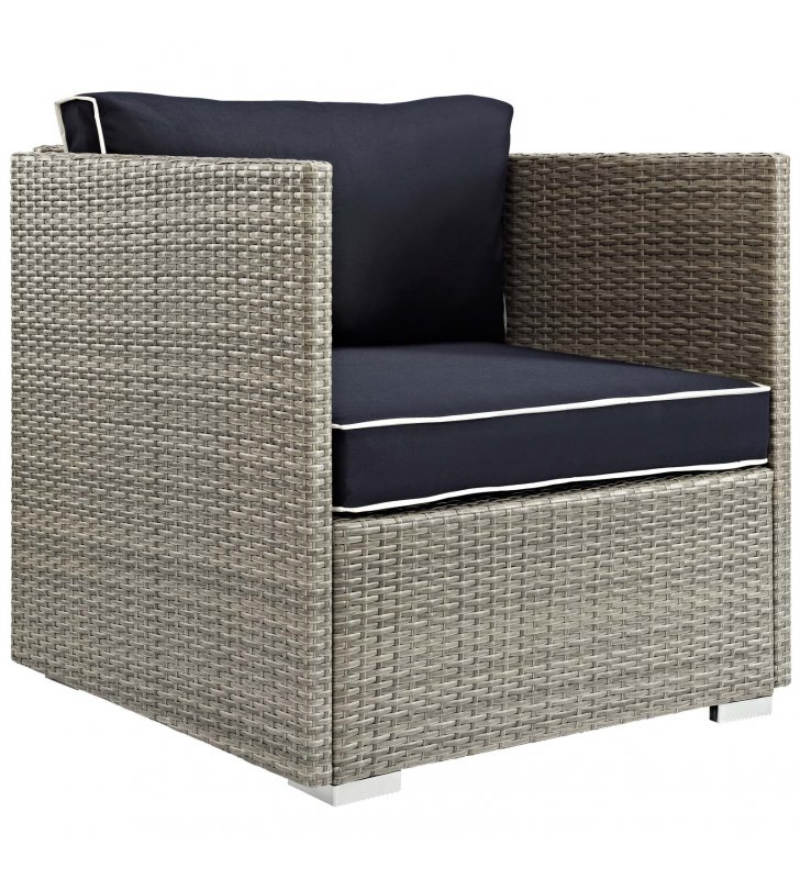 Repose Outdoor Patio Armchair in Light Gray Navy - Lexmod
