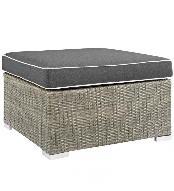 Repose Outdoor Patio Upholstered Fabric Ottoman in Light Gray Charcoal - Lexmod