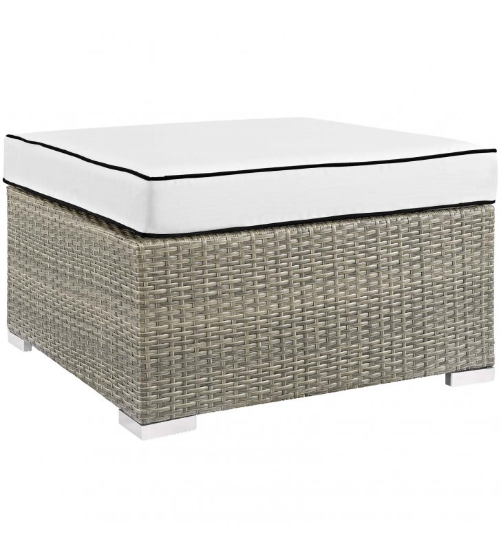 Repose Outdoor Patio Upholstered Fabric Ottoman in Light Gray White - Lexmod