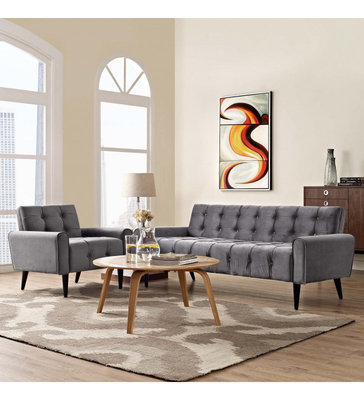 Delve Living Room Set Performance Velvet Set of 2 in Gray - Lexmod
